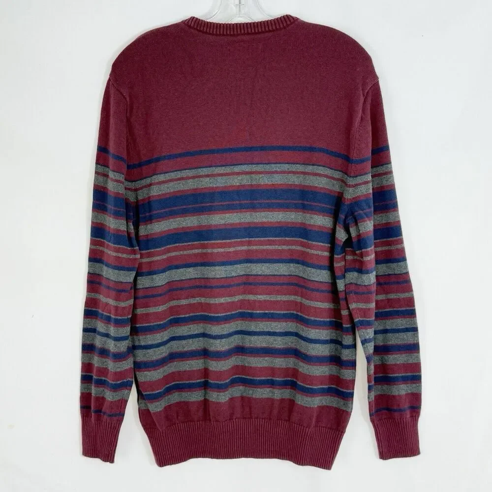 Club Room Mens Striped Cotton Sweater Large Burgundy